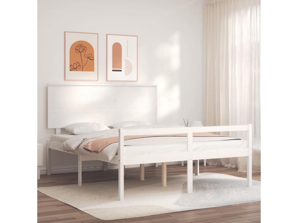 Lit pour personne âgée et tête de lit très grand bois massif ECYE76036