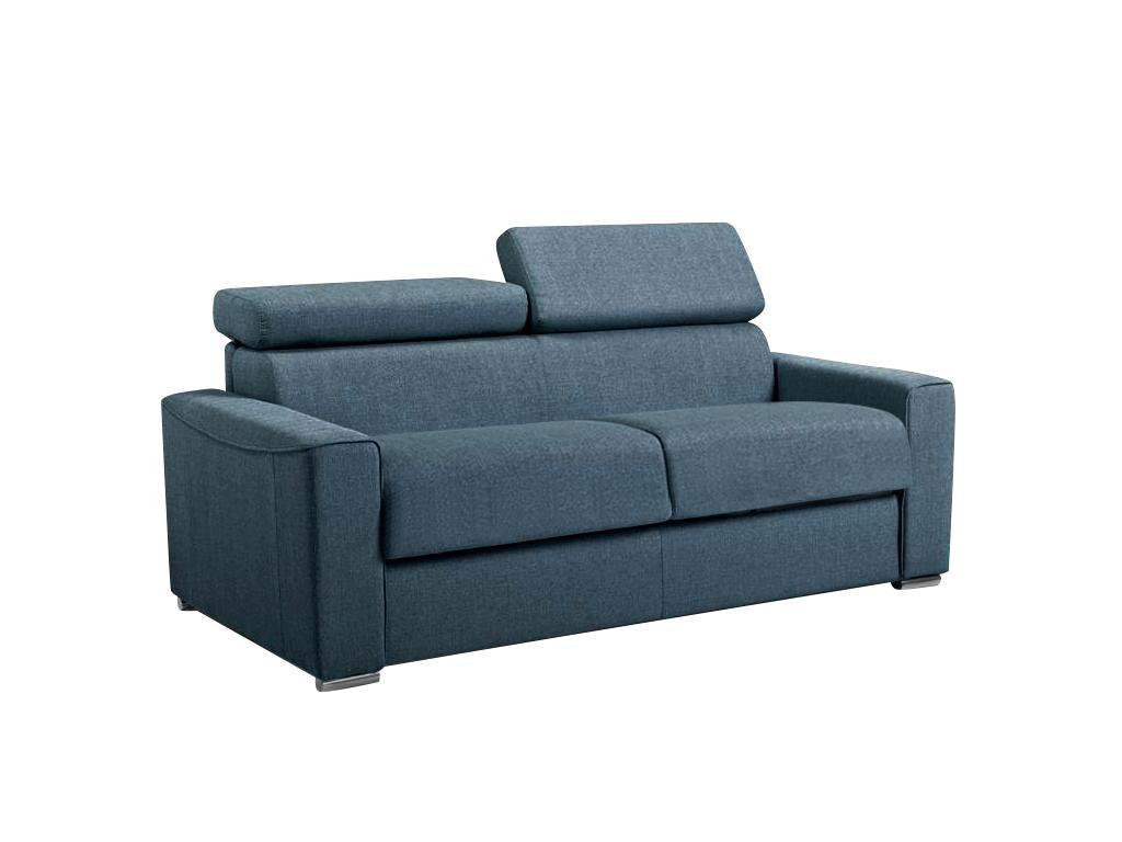 Canapé 3 places convertible express en tissu bleu - couchage Cosymeub larges 140 cm - Matelas 22 cm avec mémoire de forme Cosymeub HQTK64145