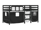 Lit mezzanine enfants et rideaux blanc-noir 90x200 pin massif RXAC76977