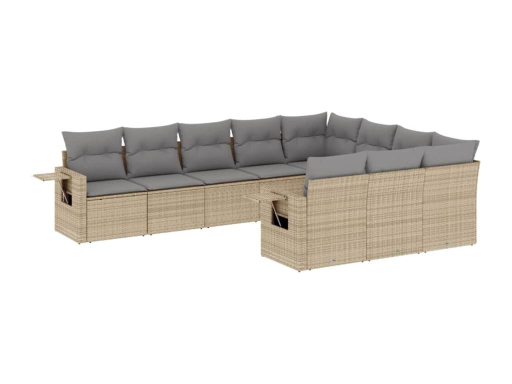 Salon de jardin avec coussins 10 pcs beige résine tressée UOAR08400