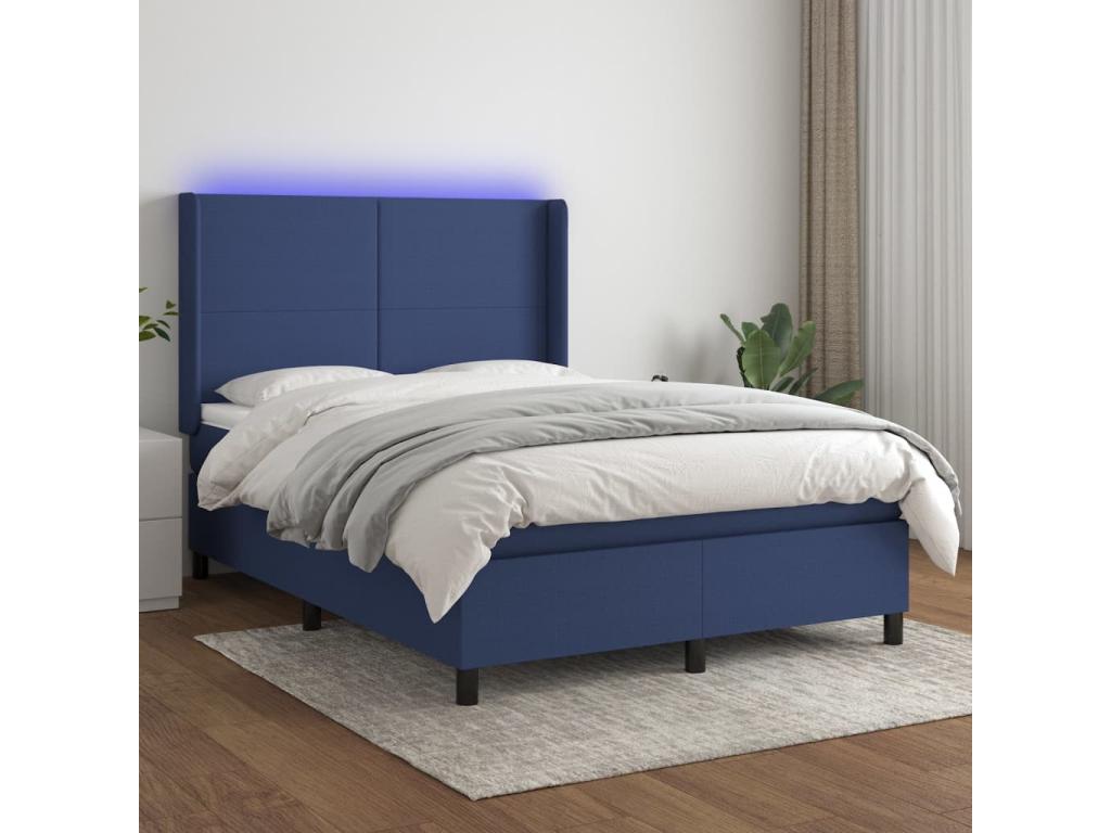 Sommier tapissier avec matelas et LED Bleu 140x200 cm Tissu GPUC21842