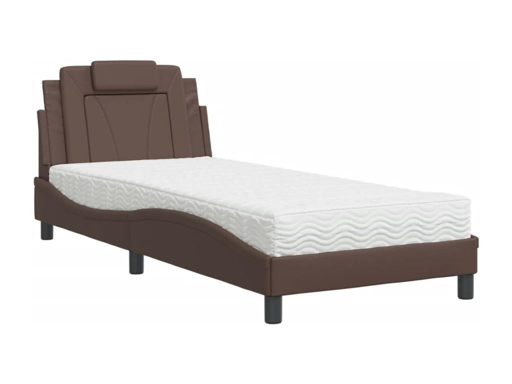 Lit avec matelas marron 90x200 cm similicuir JYCJ77178