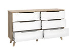 Commode 6 tiroirs décor chêne et blanc pieds bois massif - Cosymeub AGVQ14817