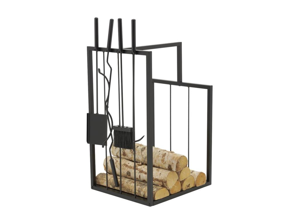 Porte-bûches en métal noir 4 accessoires ICJZ93110
