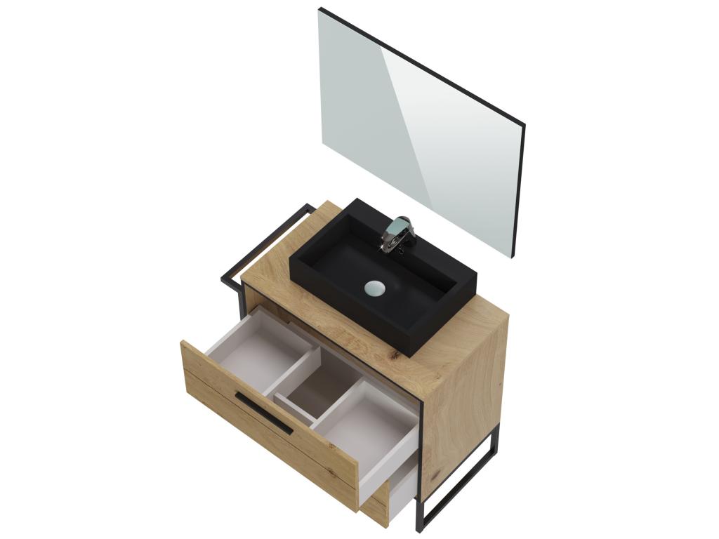 Meuble de salle de bain en mélamine coloris chêne clair - Longueur 80 x profondeur 45 x Hauteur 81 cm UQKO61696