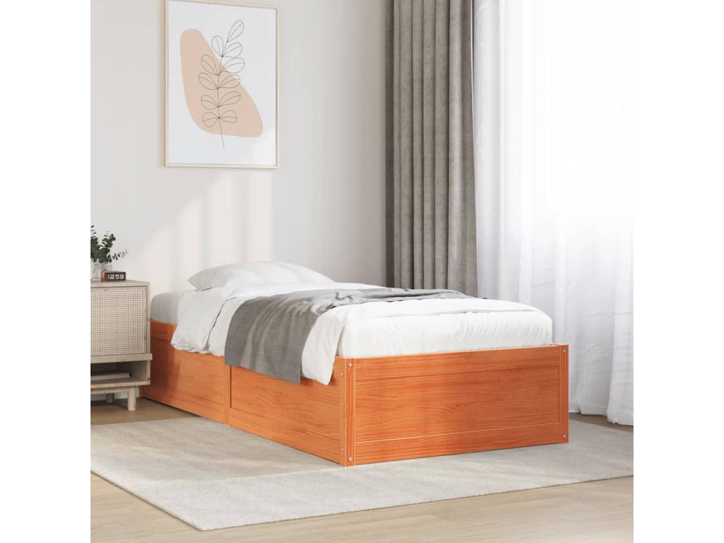 Cadre de lit cire marron 90x190 cm bois de pin massif EMWU50027