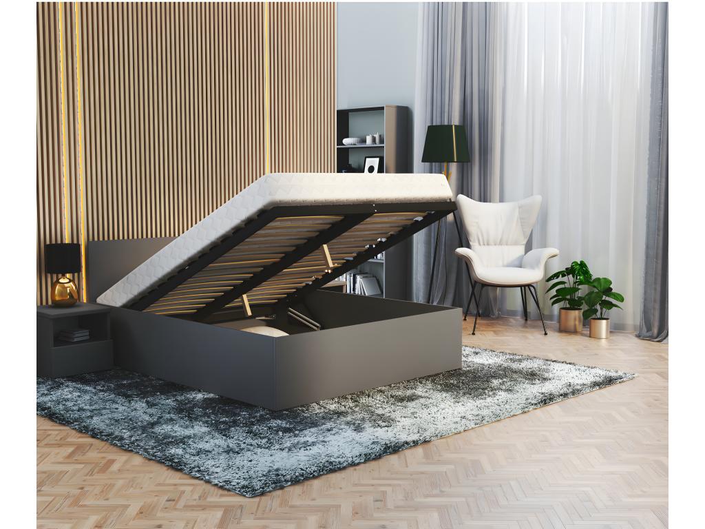 Lit coffre Paris 140x190 cm avec sommier à Cosymeub relevable Gris XVSE72492
