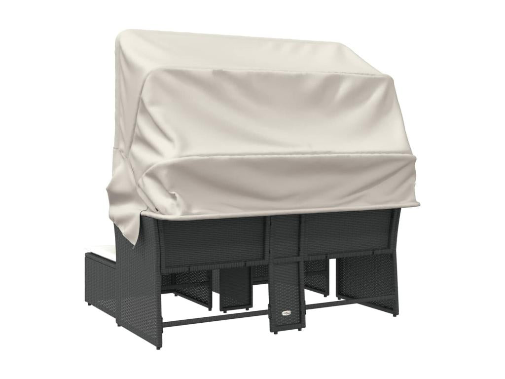 Canapé de jardin 2 places avec auvent et tabourets noir rotin WTHN41141