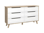 Commode 6 tiroirs décor chêne et blanc pieds bois massif - Cosymeub AGVQ14817