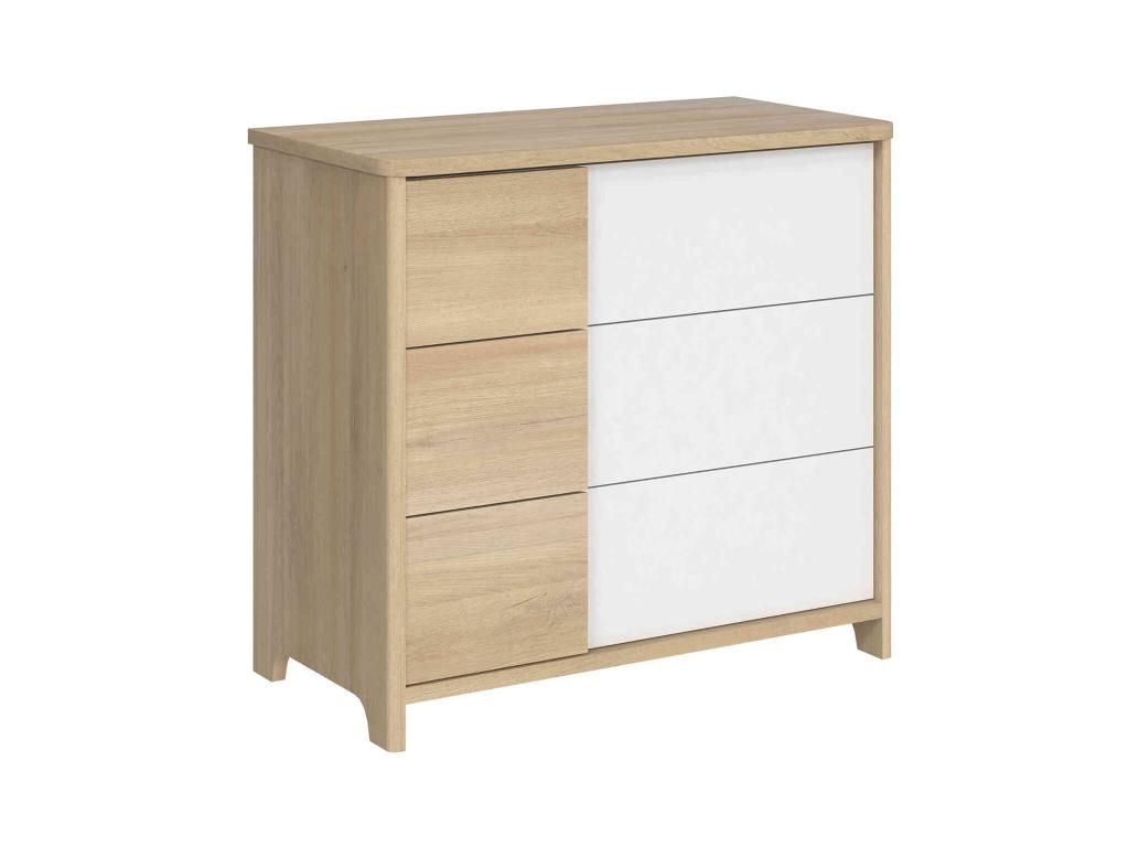 Commode 3 tiroirs Cosymeub en bois imitation chêne bocage et blanc - Cosymeub WDXI23658