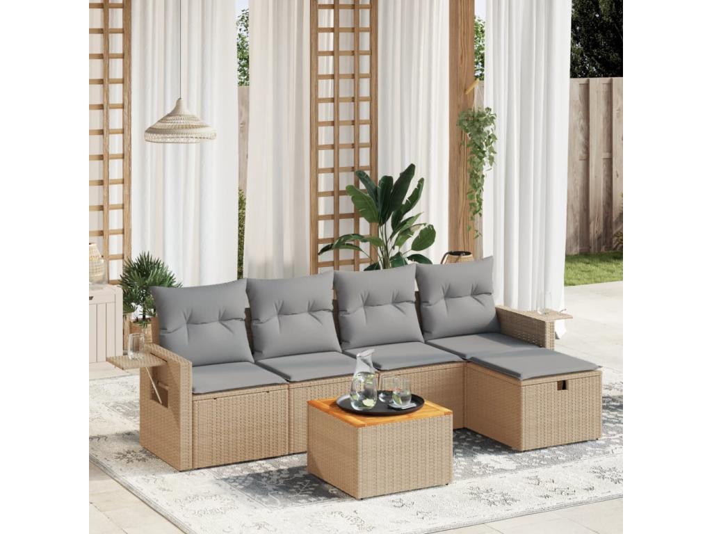 Salon de jardin avec coussins 6 pièces méCosymeub beige résine tressée XWTR86790
