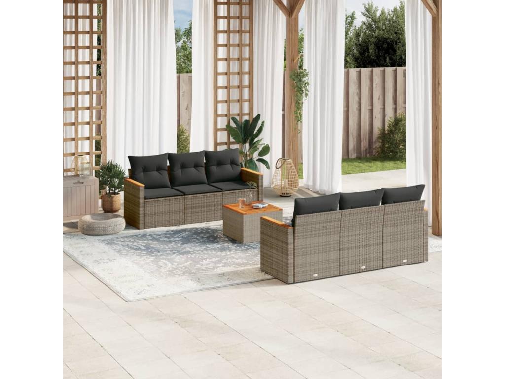 Salon de jardin avec coussins 7 pcs gris résine tressée RGNO69475