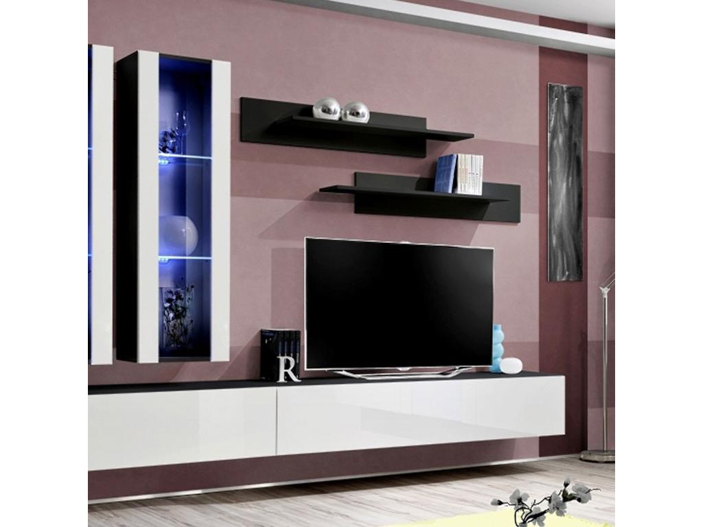 Meuble TV Mural Design Fly III 320cm Blanc / Noir VROS07221