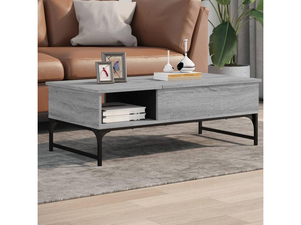 Table basse Cosymeub gris 100x50x35 cm bois d'ingénierie et métal HCAC90429