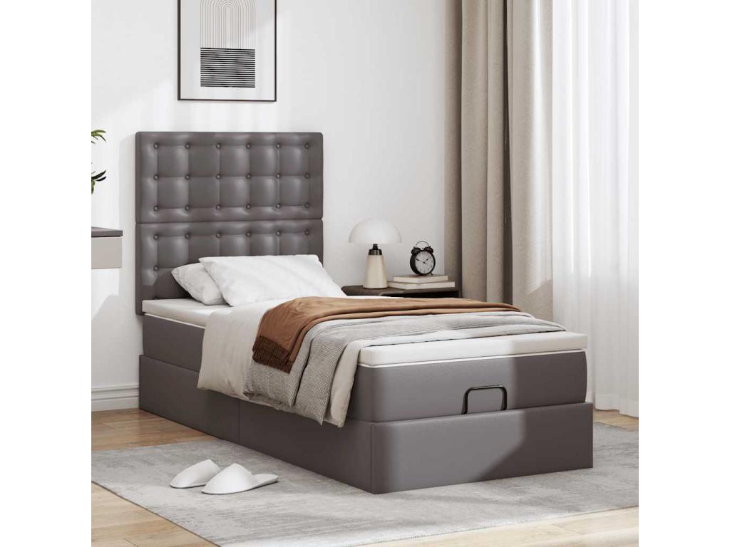 Cadre de lit ottoman avec matelas gris 80x200 cm similicuir KVNV94386