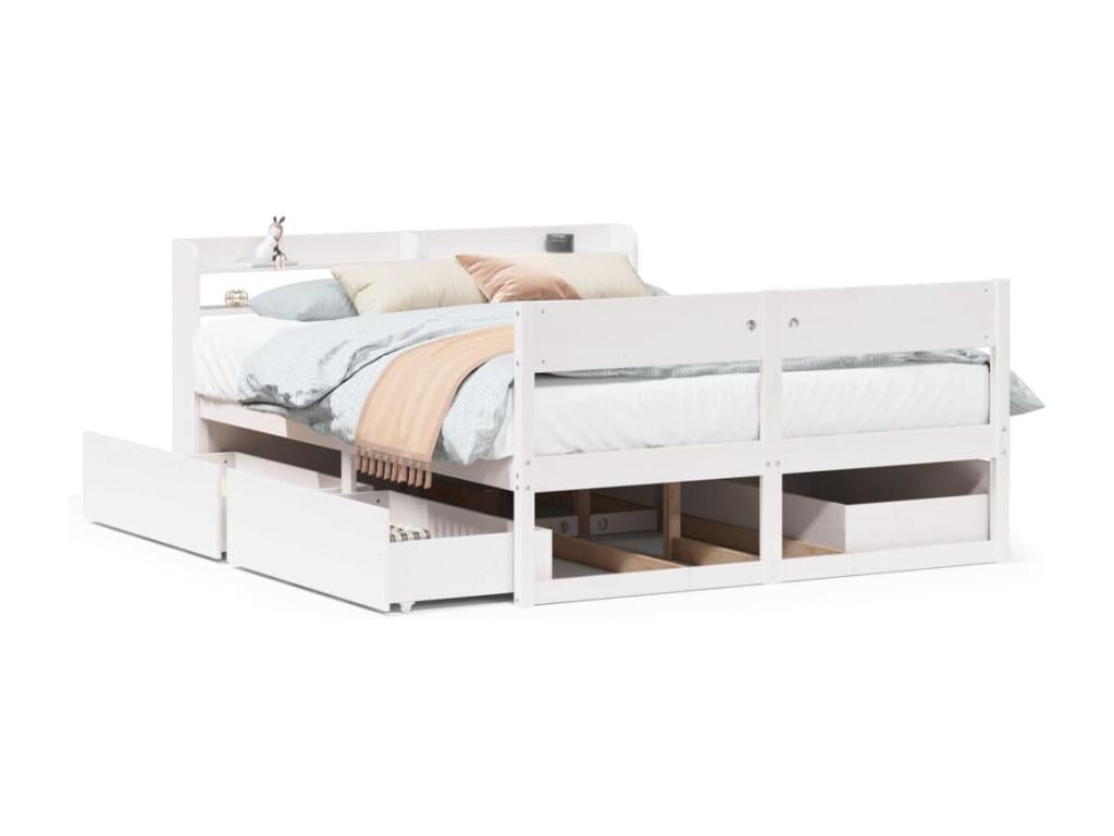 Cadre de lit sans matelas blanc 160x200 cm bois de pin massif BRPF02008
