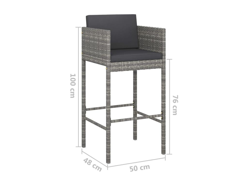 Ensemble de bar de jardin 3 pcs et coussins Résine tressée Gris WHBT41892