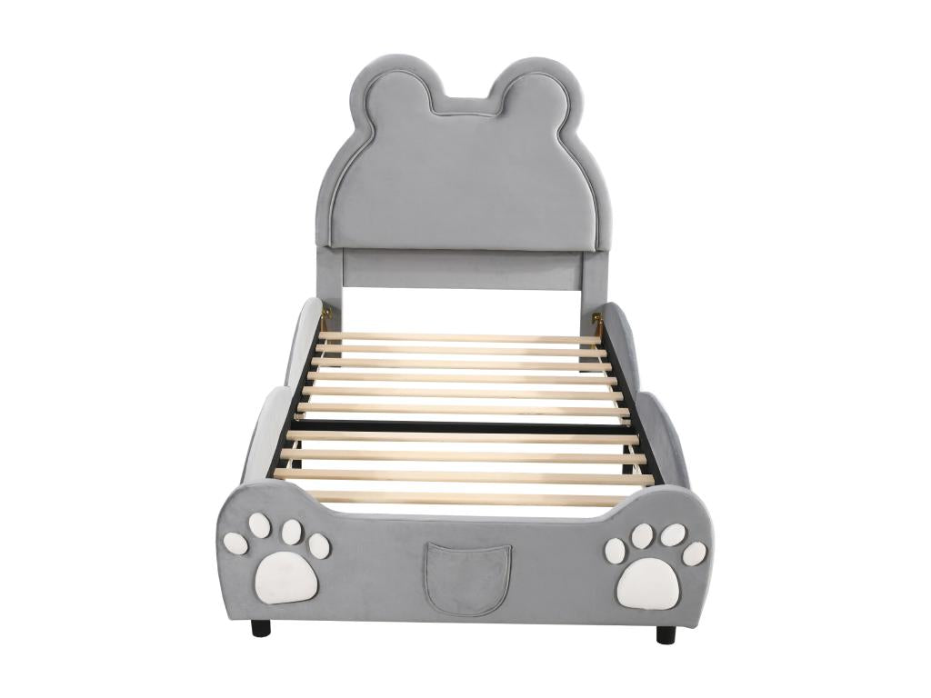 Lit simple rembourré enfant gris 90x200 cm en velours dermophile BGTC86011