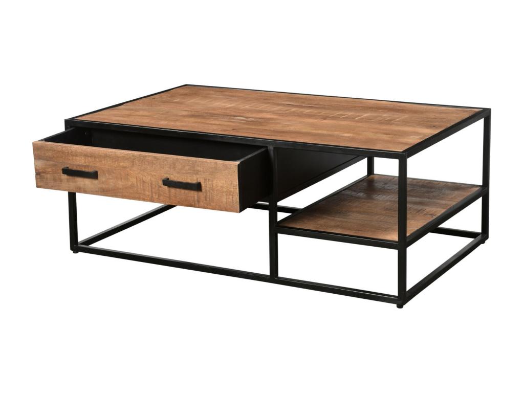 Cosymeub-Table basse 2 tiroirs 120x70 bois de Manguier massif et métal HWFS92197