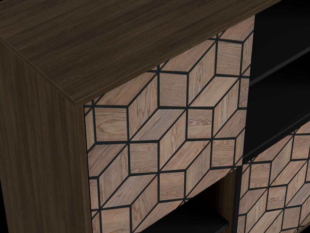 Buffet 3D 2 portes 113x101x40 cm noyer et noir TALESA TRMY84146