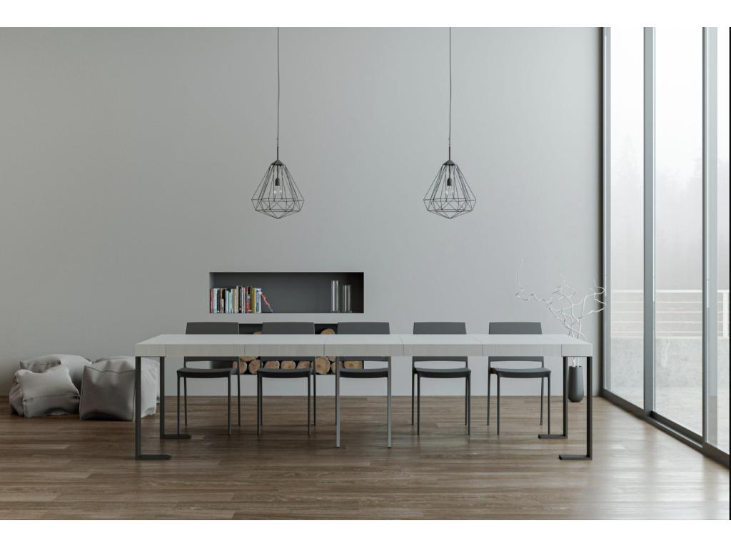 Console extensible bois et acier Cosymeub-Couleur Marron-Support 2 pieds-5 rallonges épaisses YCYI07182