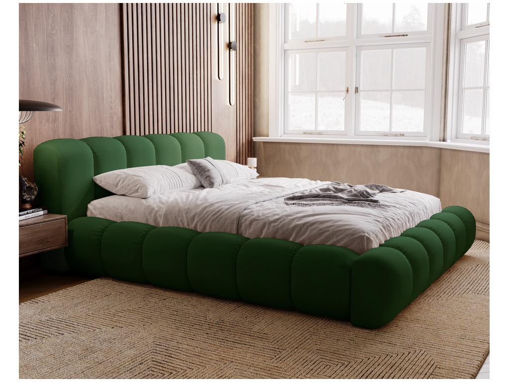 Cosymeub Lit avec sommier 140x200 Cloud - Lit rembourré Lit adulte - Lit double avec Rangement tête de lit - Velours Vert Cosymeub 61 CSWI61386