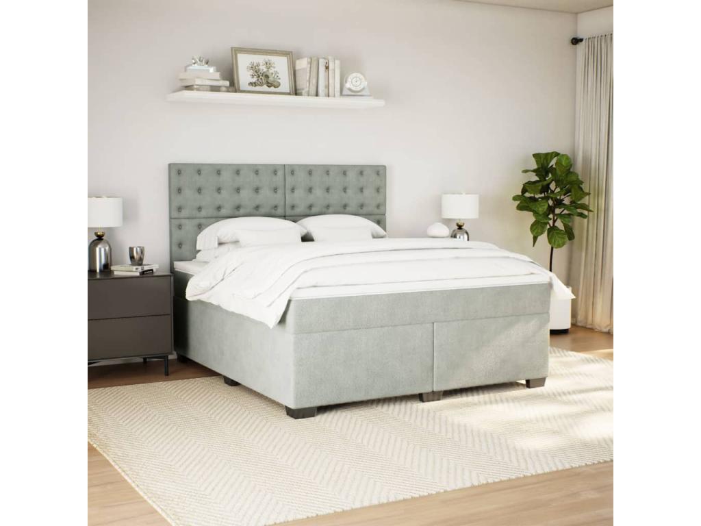 Sommier à Cosymeub de lit et matelas Gris clair 180x200cm Velours SRLB95721