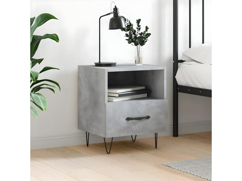 Table de chevet gris béton 40x35x47,5 cm bois d'ingénierie JADQ78506