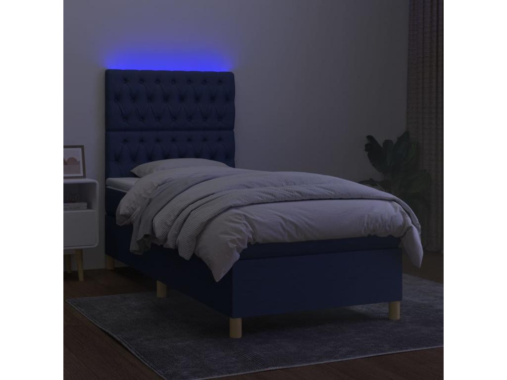 Sommier tapissier avec matelas et LED Bleu 90x200 cm Tissu NRSS15232