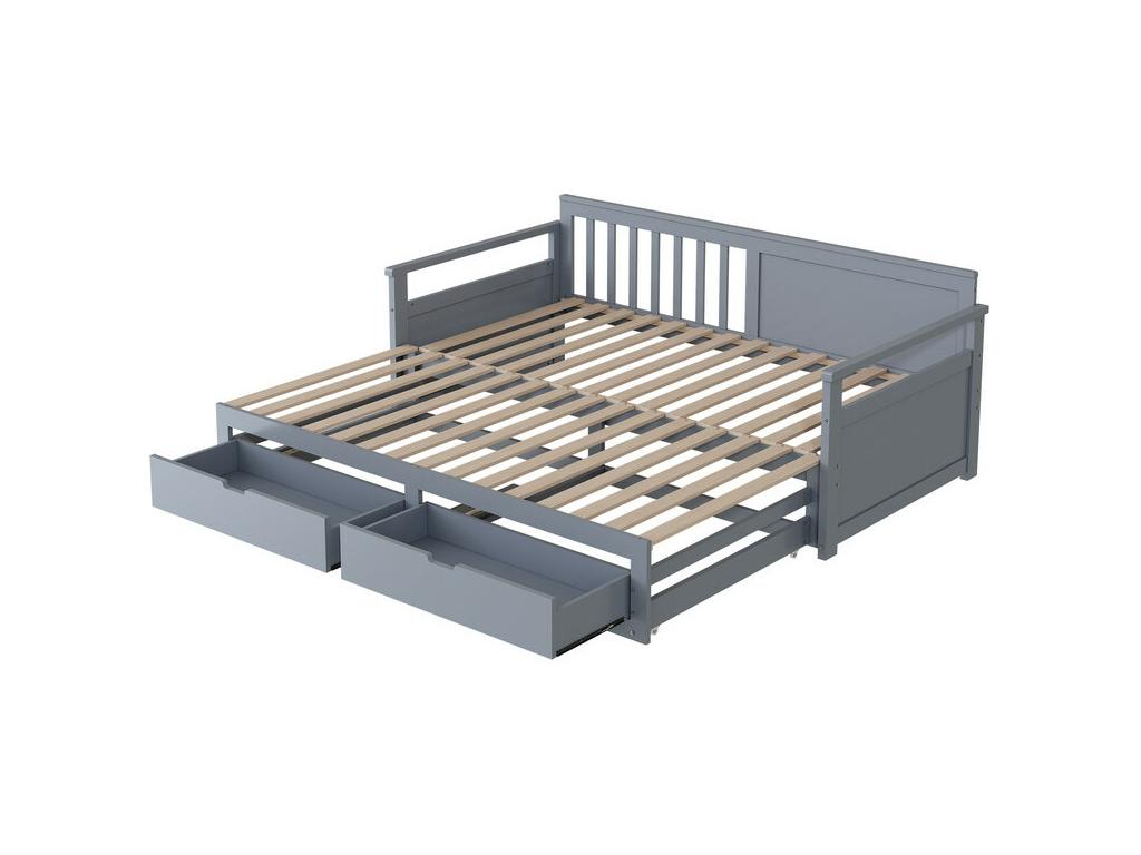 Lit gigogne 90/180x190cm en bois massif - 2 tiroirs à Cosymeub - Gris UOMG19017