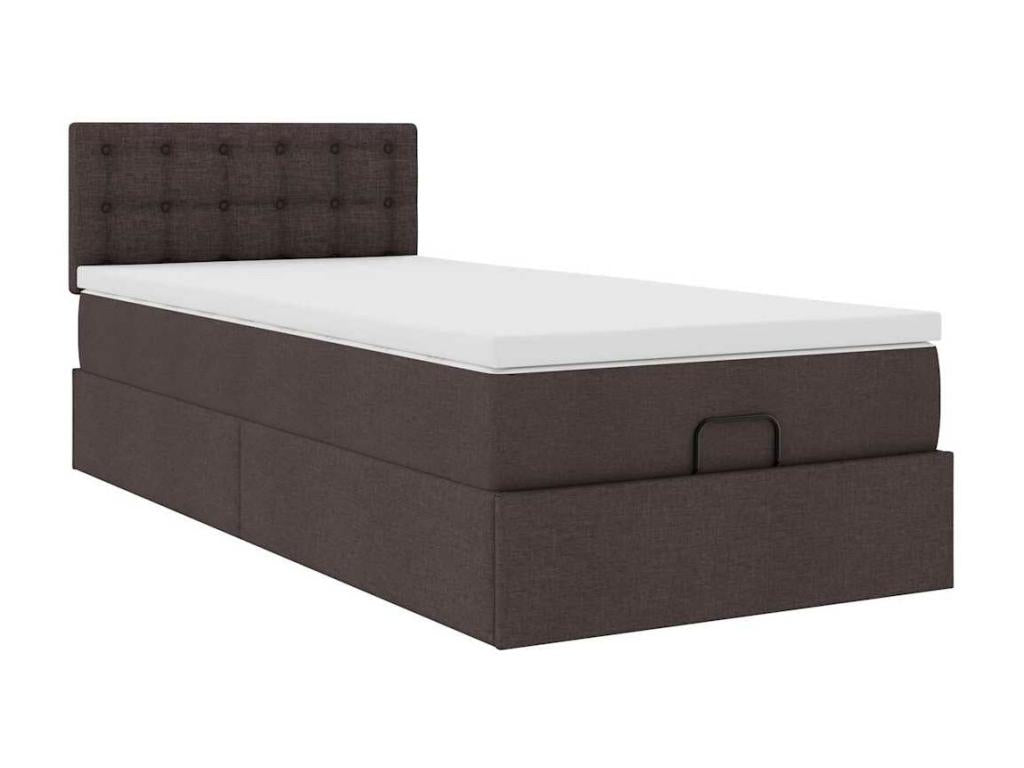 Lit ottoman avec matelas marron foncé 90x200 cm tissu RHRX94977