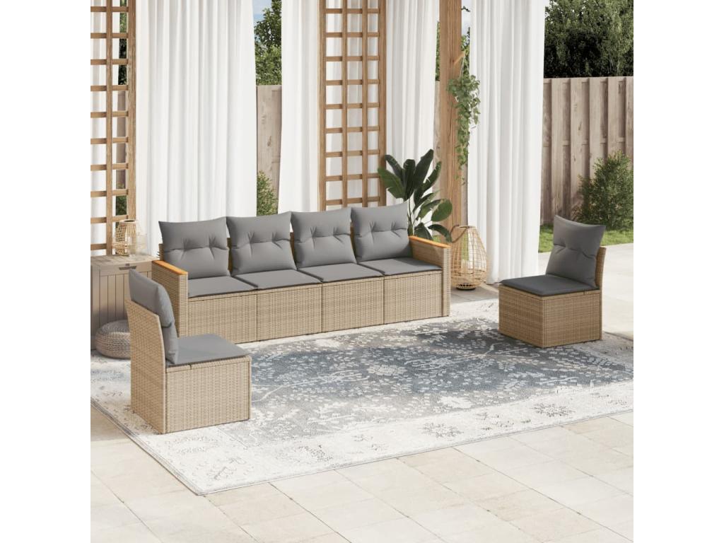 Salon de jardin avec coussins 6 pièces beige résine tressée SMMP17054