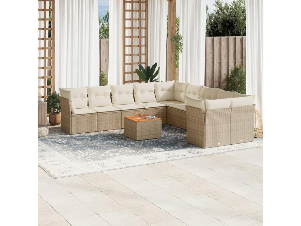Salon de jardin 11 pcs avec coussins beige résine tressée YUMW82446