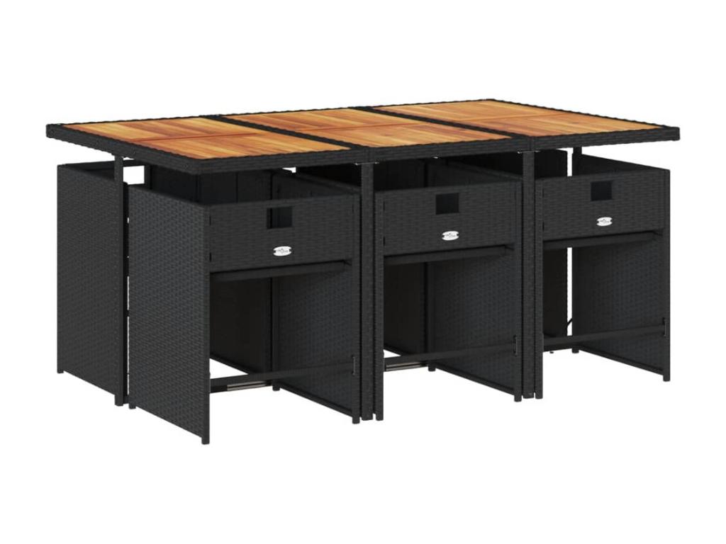 Ensemble à manger de jardin coussins 7 pièces Noir Résine tressée YWRJ71612