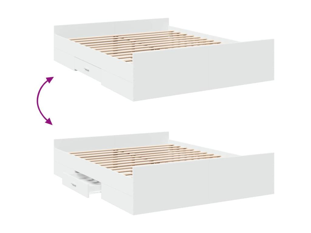 Cadre de lit avec tiroirs blanc 140x200 cm bois d'ingénierie QYLQ94330