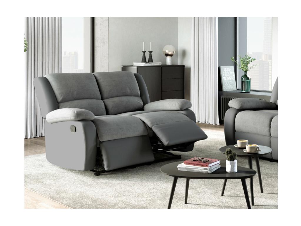 Canapé Détente 2 places Microfibre et Simili Léo - Gris - L143x93x96cm - Cosymeub XFAN91468
