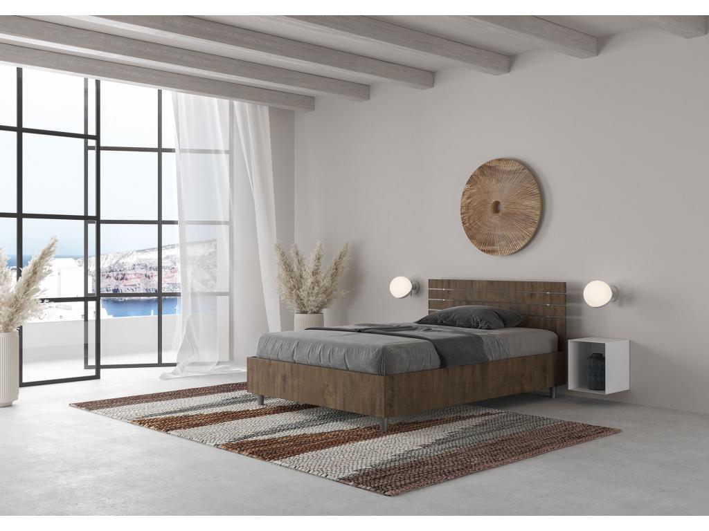 Lit 1 place et demi coffre 120x190 tête de lit droite avec des lames noyer Cosymeub CEEU74192