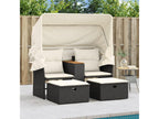 Canapé de jardin 2 places avec auvent et tabourets noir rotin WTHN41141