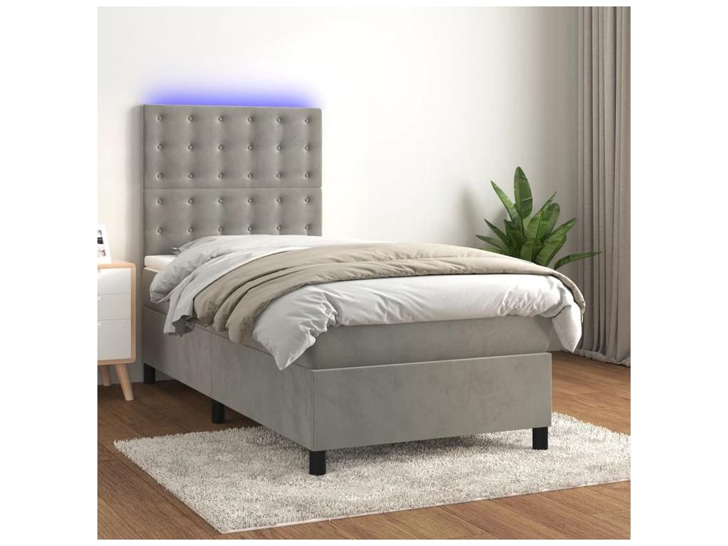 Sommier à Cosymeub de lit et matelas et LED Gris clair 90x190 KHQC04588