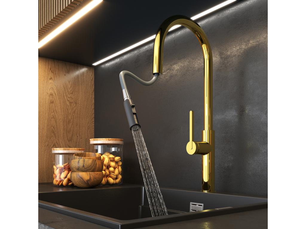 MITIGEUR DE CUISINE AVEC DOUCHETTE EXTRACTIBLE OR HAUTE PRATI ROBINET DOUBLE FONCTION YYVB34519