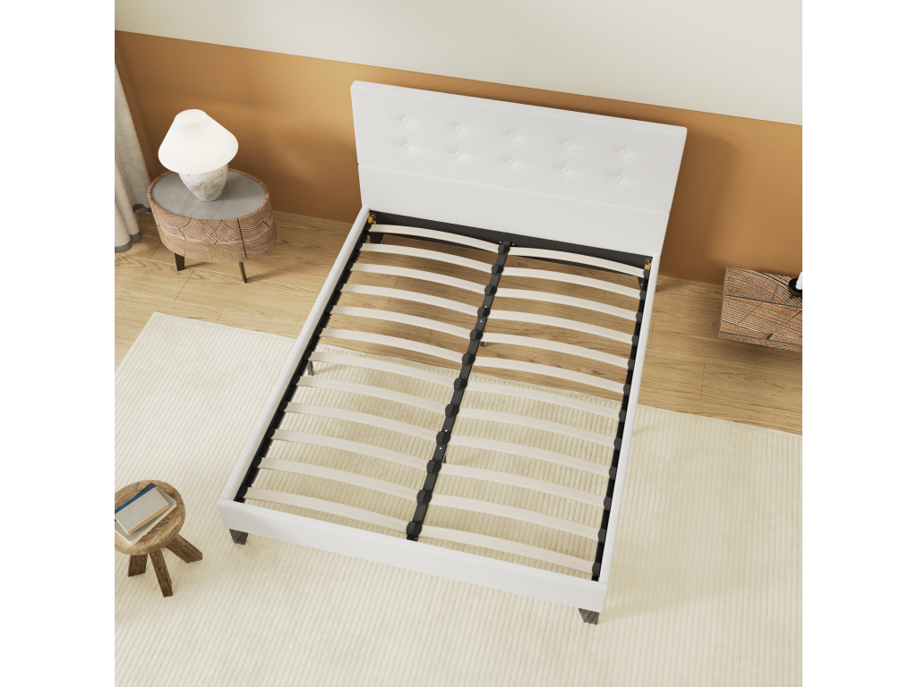 Lit 120x190 cm avec tête de lit boutonnée couleur blanc TRVU30917