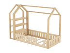 Lit cabane 90x200cm lit d'enfant plat lits maison avec balustrade lit avec 3 niveaux étagères de rangement naturel IZNT35346