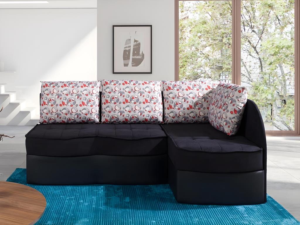 Canapé d'angle Luxameub 119 Noir Fonction de couchage Boîte de literie 203x143x79cm KKVI06213
