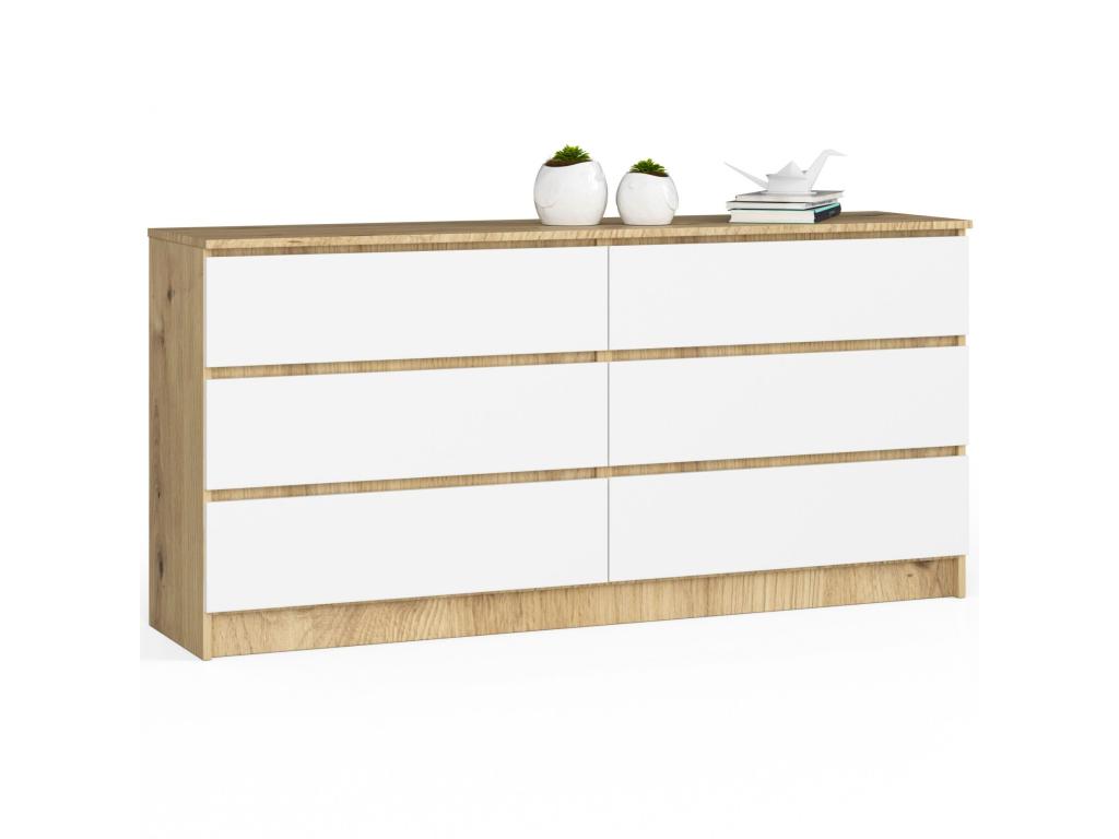 Grande Commode pour le salon Artigeo K160 Chêne Artigeo 160 cm 6 tiroirs façade Blanche 160x40x77 cm IMHT78653