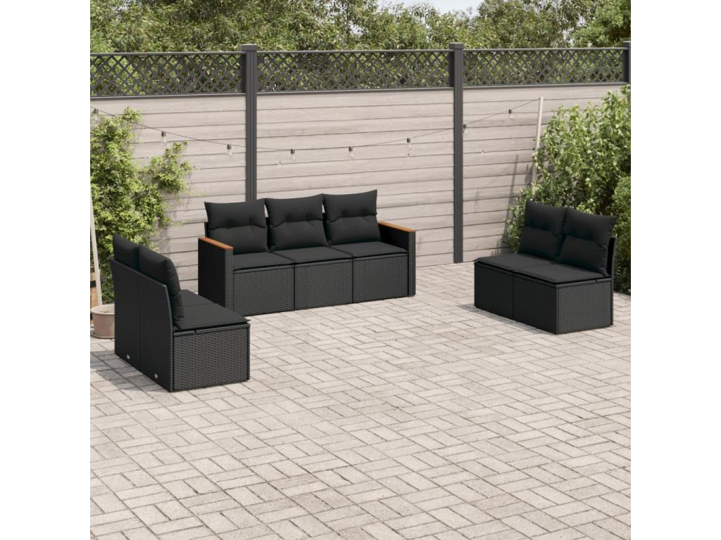 Salon de jardin 7 pcs avec coussins noir résine tressée OTTE30360
