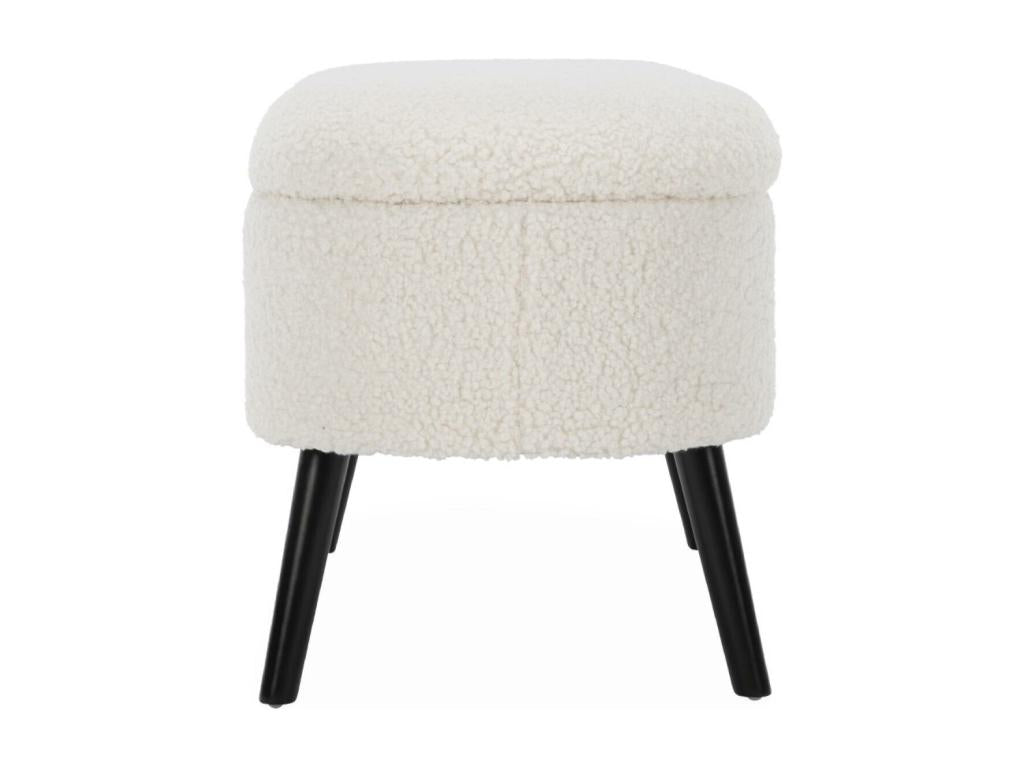 Banc coffre- bout de lit avec revêtement bouclette- écru- pieds en bois noir- L 112x44x50cm RCXH86674