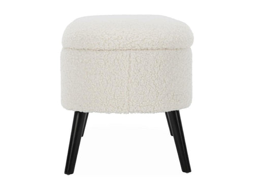 Banc coffre- bout de lit avec revêtement bouclette- écru- pieds en bois noir- L 112x44x50cm RCXH86674