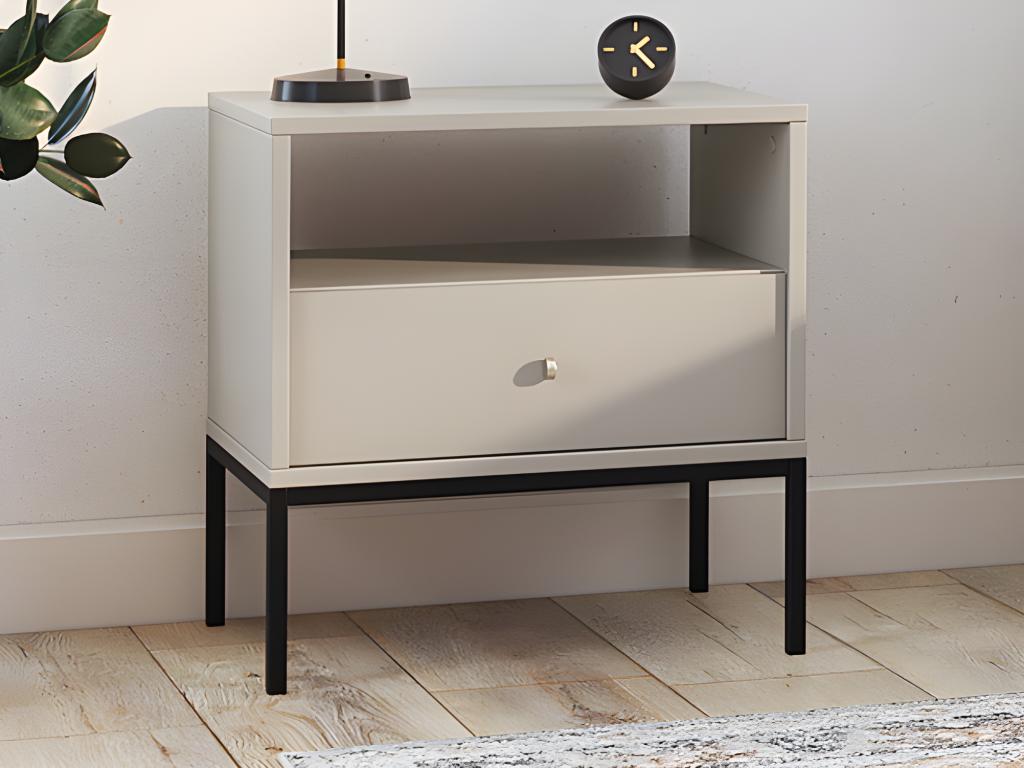 Lot de 2 tables de chevet - 1 tiroir et 1 niche - Beige - Cosymeub KKMP48378