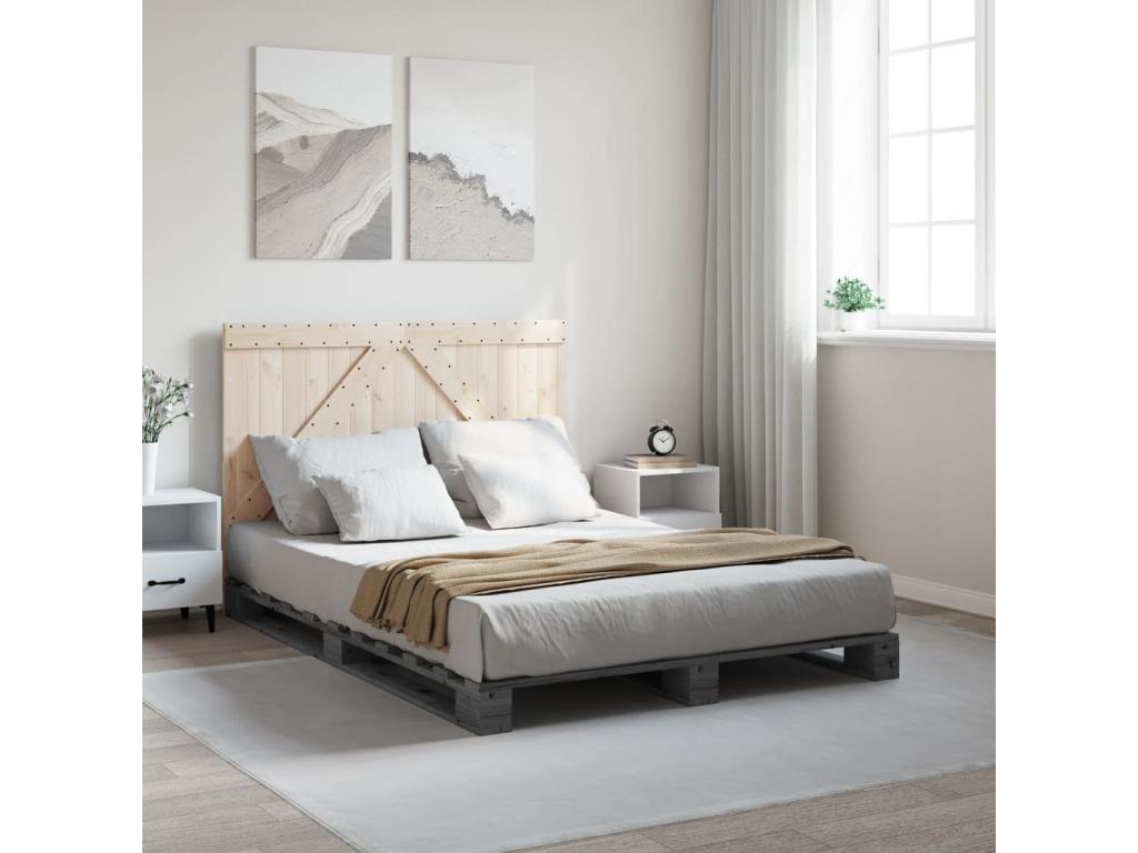Cadre de lit sans matelas gris 140x200 cm bois massif de pin TCTL16435