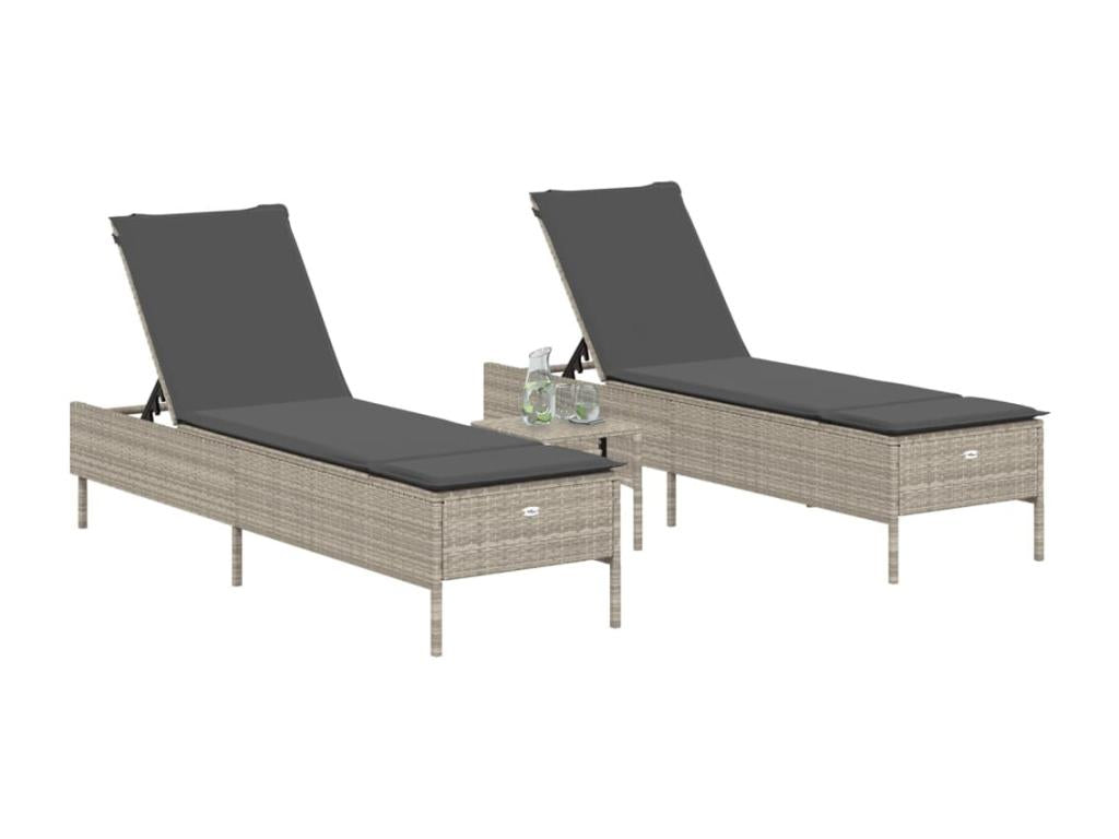 Chaises longues avec coussins lot de 2 gris résine tressée XWHY49302